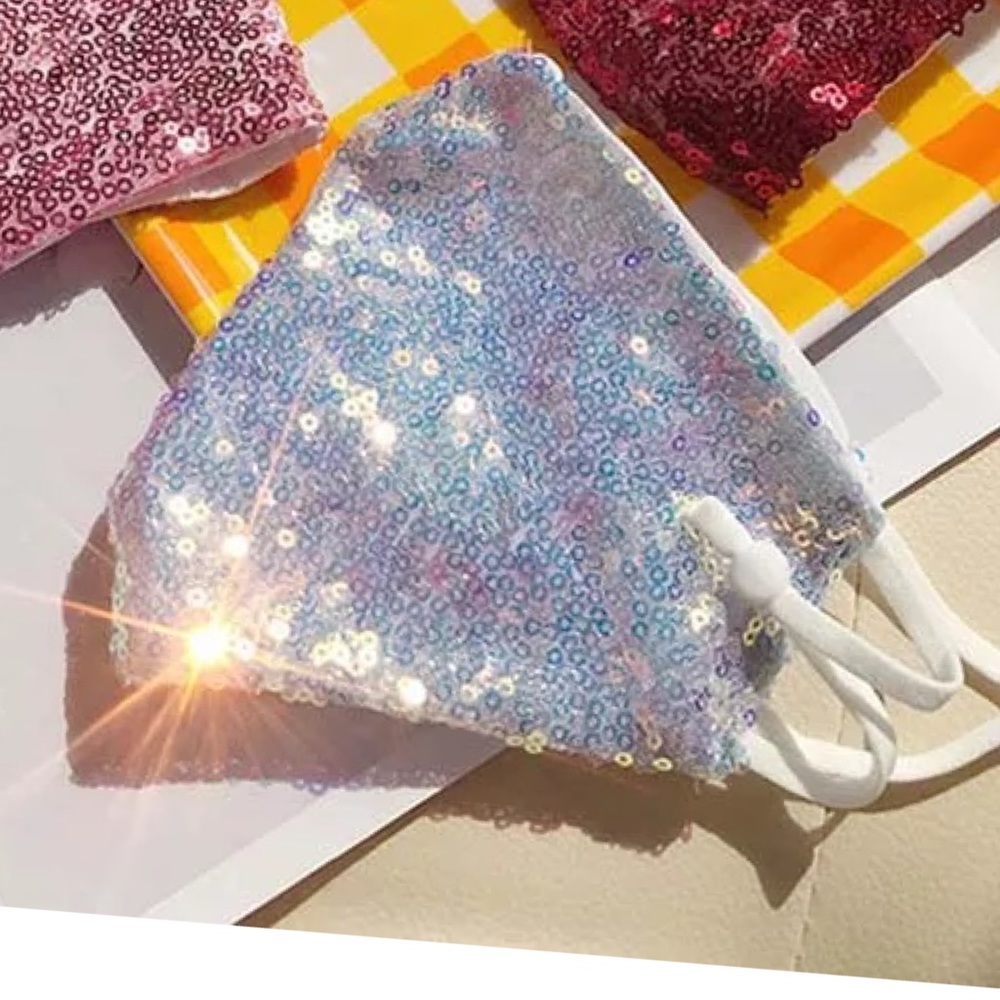 Iridescent sequin glitter fabric face mask